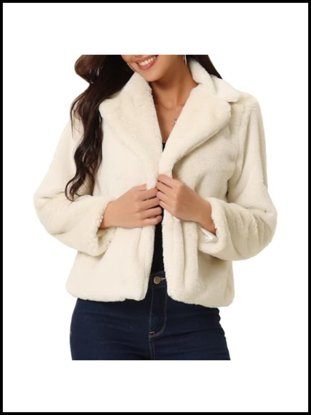 Women's Cropped Faux Fur Coat Open Front Fluffy Jacket Winter